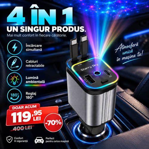 4 in 1 Încărcător Auto Retractabil Rapid